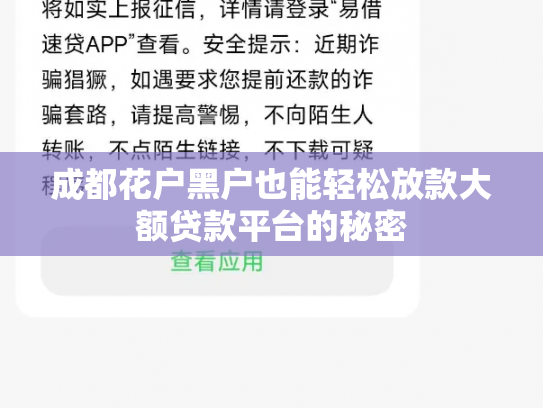 详细阅读:成都花户黑户也能轻松放款大额贷款平台的秘密 成都花户黑户也能轻松放款大额贷款平台的秘密