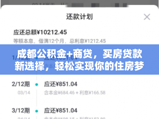 详细阅读:成都公积金+商贷,买房贷款新选择,轻松实现你的住房梦 成都公积金+商贷,买房贷款新选择,轻松实现你的住房梦