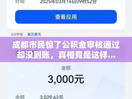 成都市民惊了公积金审核通过却没到账，真相竟是这样...