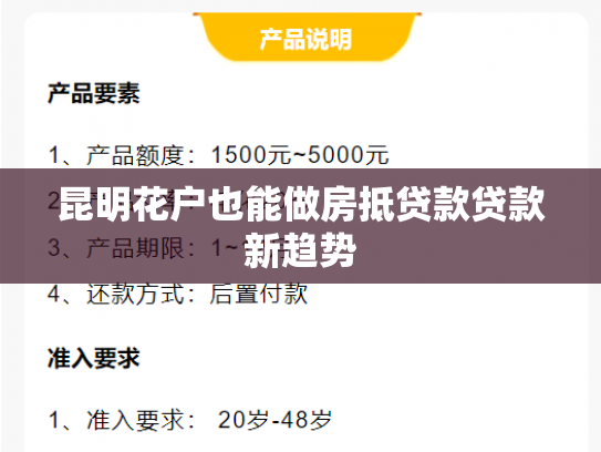 昆明花户也能做房抵贷款贷款新趋势