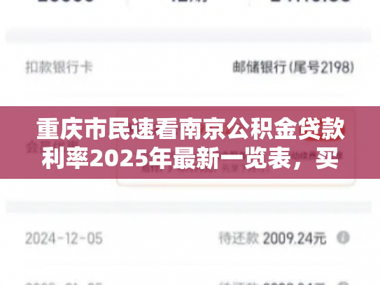重庆市民速看南京公积金贷款利率2025年最新一览表，买房必看