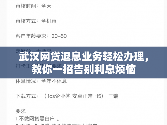 武汉网贷退息业务轻松办理，教你一招告别利息烦恼