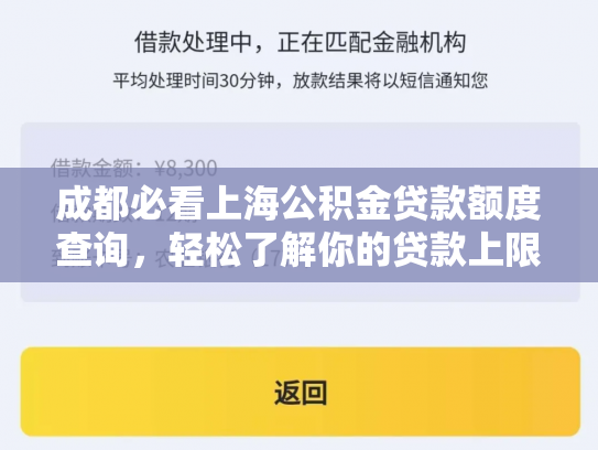 成都必看上海公积金贷款额度查询，轻松了解你的贷款上限