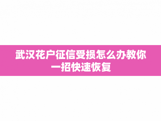武汉花户征信受损怎么办教你一招快速恢复