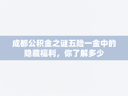 成都公积金之谜五险一金中的隐藏福利，你了解多少